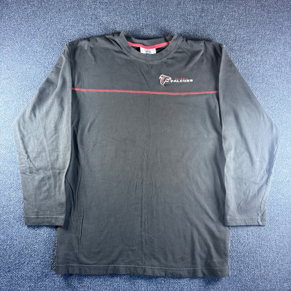 NFL Atlanta Falcons Long Sleeve T-Shirt Mens Large Black Red Embroidered Logo